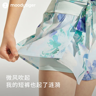 moodytiger女童运动短裤24夏季个性印花宽松透气假两件裤子