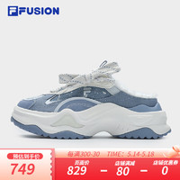 FILA FUSION斐乐潮牌BIANCO II MULE厚底潮鞋女2024夏休闲鞋 水洗蓝色/雪白-RS 35.5