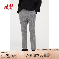 H&M 男装休闲裤春季休闲舒适松紧腰英伦风格纹修身九分裤0766402 黑色/白色格纹 180/106