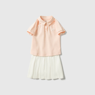 Gap女幼童2024夏季polo泡泡短袖T恤短裙儿童装运动套装890365 粉白拼色 110cm (4-5岁) 亚洲尺码