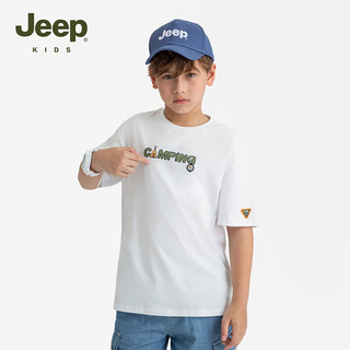 JEEP吉普男童T恤夏季透气网眼宽松运动中大童半袖打底衫儿童节 白色 150