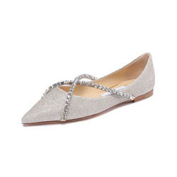 JIMMY CHOO 周仰杰 GENEVI FLAT系列 女士单鞋 GENEVI FLAT GJV 冰白金色 36