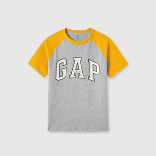 Gap男童2024春季纯棉logo撞色插肩袖短袖T恤儿童装上衣510041 黑灰撞色 160cm 亚洲尺码