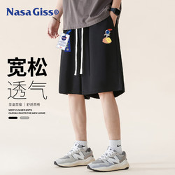 NASA GISS 運動短褲男夏季寬松休閑透氣薄款戶外跑步籃球五分褲 黑色 2XL