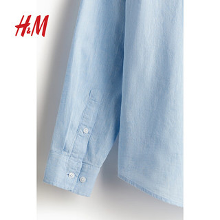 H&M男装2024夏季长袖上衣休闲版型亚麻混纺衬衫1160688 浅蓝色012 165/84
