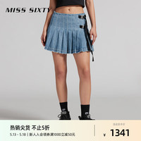 MISS SIXTY2024夏季含醋酸牛仔半裙女甜酷机能风A字百褶短裙 中蓝 XS