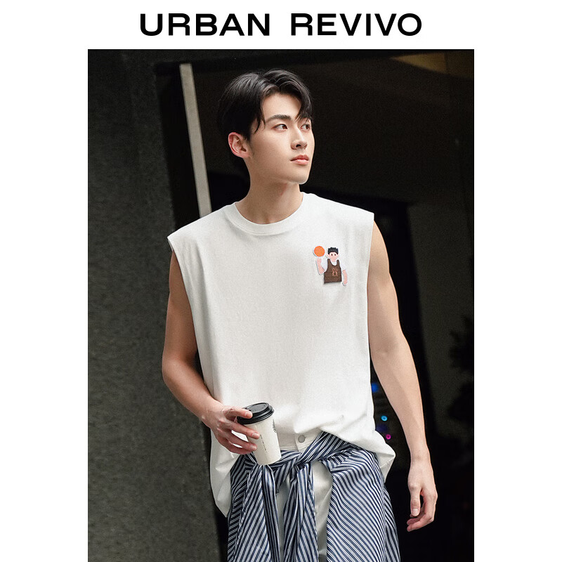 URBAN REVIVO 男士时尚休闲趣味装饰圆领无袖背心 UMV440055