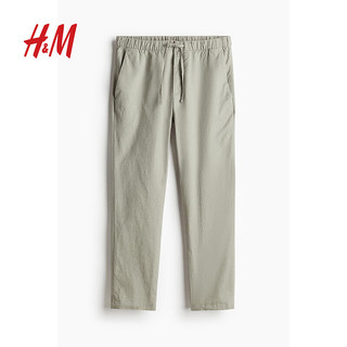 H&M男装2024夏季休闲裤标准版型亚麻混纺长裤1064346 鼠尾草绿 165/72