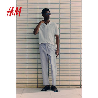 H&M男装2024夏季休闲裤标准版型亚麻混纺长裤1064346 紫色 180/114