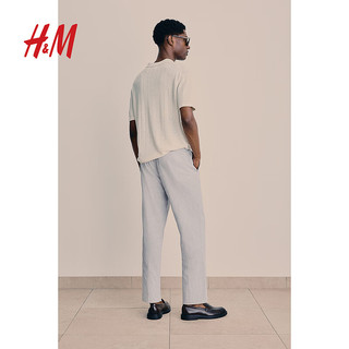 H&M男装2024夏季休闲裤标准版型亚麻混纺长裤1064346 紫色 180/114