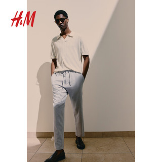 H&M男装2024夏季休闲裤标准版型亚麻混纺长裤1064346 紫色 165/72