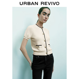 URBAN REVIVO 女士法式小香风撞色金属纽扣针织衫 UWG940181 裸杏色 M
