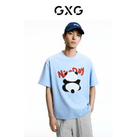GXG男装    双色熊猫趣味印花休闲圆领短袖T恤男生上衣 24夏新品 蓝色 170/M