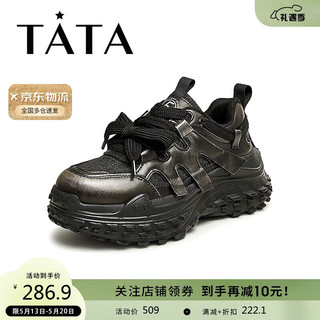 TATA 他她 秋时尚拼接撞色厚底休闲鞋老爹鞋WA401CM3 黑色 34