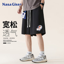 NASA GISS 短褲男夏季美式復古運動潮牌大碼褲子青少年百搭運動褲 黑色 2XL