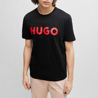 HUGO BOSS 男士圆领LOGO短袖T恤50467556001 黑色红标 L