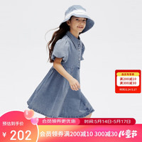 安奈儿(Annil)童装女童短袖连衣裙2024夏新元气女孩洋气牛仔裙 中蓝牛仔 1