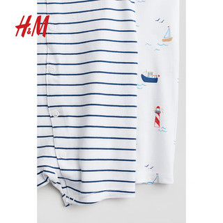 H&M童装女婴家居服2件装夏季棉质舒适印花短袖六一连体睡衣1224625 白色/船 66/48