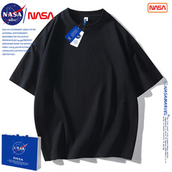 NASA MARVEL 潮牌纯棉短袖t恤男夏季新款重磅美式宽松五分半袖女情侣纯色体恤 黑色 4XL