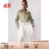 H&M女装衬衫2024夏季新品时尚休闲舒适透气亚麻有领上衣1219107
