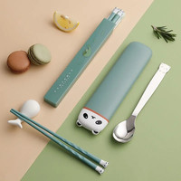 创丰达 卡通筷子勺子套装筷子盒便携餐具收纳盒单人装便携式学生儿童外带 小熊筷子勺子套装