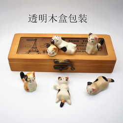 GUSHA 古莎 盒装日式陶瓷猫咪筷子架小猫筷子托 一套6款zakka 筷架萌物 六款一套透明木盒装