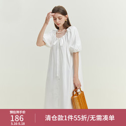 FANSILANEN 范思蓝恩 23FS12332休闲度假风棉感泡泡袖连衣裙，夏季新款中长女裙 白色 M