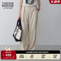 Teenie Weenie小熊2024春装高腰宽松直筒裤可调节腰带休闲裤女 乳白色 155/XS