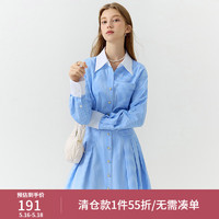 范思蓝恩 23FS13172通勤感高街时髦条纹连衣裙，女，春秋装新品收腰裙子 蓝条纹 S