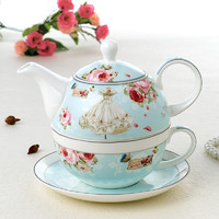 青麦 浪漫蕾丝英式创意茶壶咖啡杯壶套装下午茶陶瓷子母壶礼物套装 浪漫蕾丝子母壶（480+260ml)