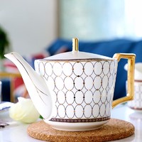 品来运 欧式骨瓷咖啡壶家用手冲咖啡壶陶瓷下午茶壶耐热包金设计 媚蓝 茶咖单壶