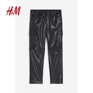 H&M 男装涂层工装裤1174992 黑色 170/80
