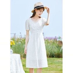 Betu 百图 短袖连衣裙女a字高腰法式设计感小众白色裙2022年夏季新款