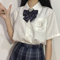 【JK制服】月下鹤衬衫女日系原创jk制服刺绣短袖上衣学院风衬衣 白色短袖 M