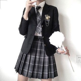 拉曼咔日系学院风JK西装外套秋冬原创制服女校供感西服套装全套 杏色一粒扣+长袖白衬衫+山吹+领 M【90~100斤】