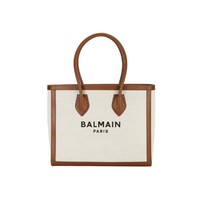 BALMAIN 巴尔曼 B-Army系列女包女士织物拼小牛皮革横款手提托特包驼色