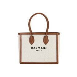 BALMAIN 巴爾曼 B-Army系列女包女士織物拼小牛皮革橫款手提托特包駝色