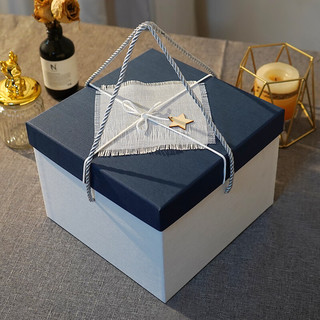 锐姆盒 空盒盒礼盒空盒子仪式超大号盒包装盒感 蓝盖白底 正方形中号21.7*21.7*16.2cm送