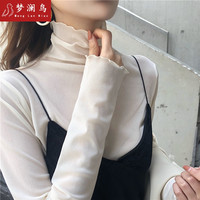 梦澜鸟早秋高领打底衫女弍修身内搭长袖蕾丝雷丝薄溥款网纱沙衣上衣春夏 白色 均码