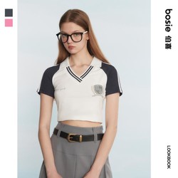 bosie 夏季新款短袖Polo衫女英式学院风拼色Polo衫上衣