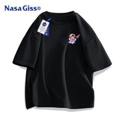 NASA GISS 官方潮牌t恤男纯棉宽松夏天透气青少年学生短袖 黑色 4XL