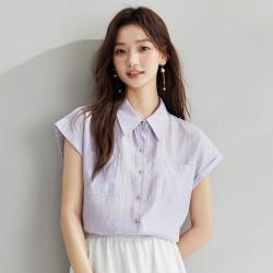 inman茵曼通勤气质小飞袖短袖衬衫女2024夏季时尚高级感百搭衬衣上衣