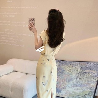 JK&JS 新中式连衣裙改良旗袍长裙2023气质高端收腰显瘦国风裙子