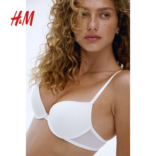 H&M女士内衣2024夏季细纤维可调节肩带强力聚拢型文胸1218367 白色/米色 B75