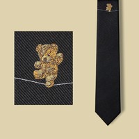 GIEVES CHARLES 意大利風格真絲刺繡動物限量版男士領帶休閑禮盒裝 馬戲團可可熊