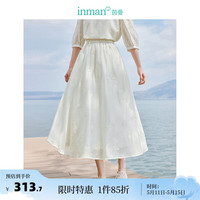 茵曼（INMAN）莱赛尔天丝刺绣法式度假白月光半身裙2024夏女装松紧腰A字裙 淡香杏 M