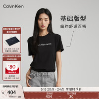 Calvin Klein Jeans夏季女士经典百搭圆领简约ck印花微弹休闲短袖T恤J219146 BEH-黑色 L （115-130斤）