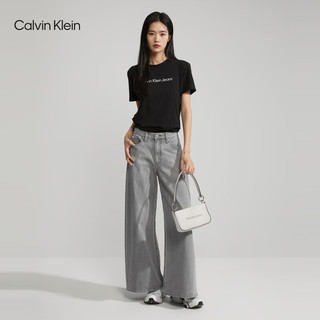 Calvin Klein Jeans夏季女士经典百搭圆领简约ck印花微弹休闲短袖T恤J219146 BEH-黑色 L （115-130斤）