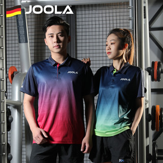 JOOLA优尤拉夏季乒乓球服男女短袖运动有领POLO衫透气训练比赛三体 蓝/绿色 L