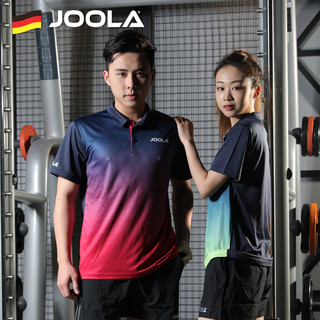 JOOLA优尤拉夏季乒乓球服男女短袖运动有领POLO衫透气训练比赛三体 蓝/绿色 L